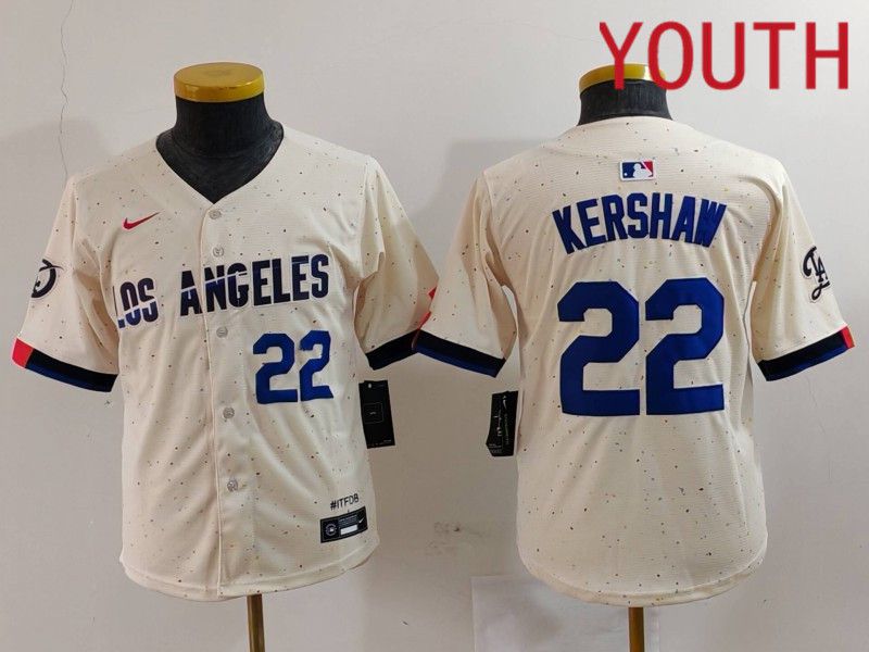 Youth Los Angeles Dodgers 22 Kershaw Cream Fashion Nike Game MLB Jersey style 7013